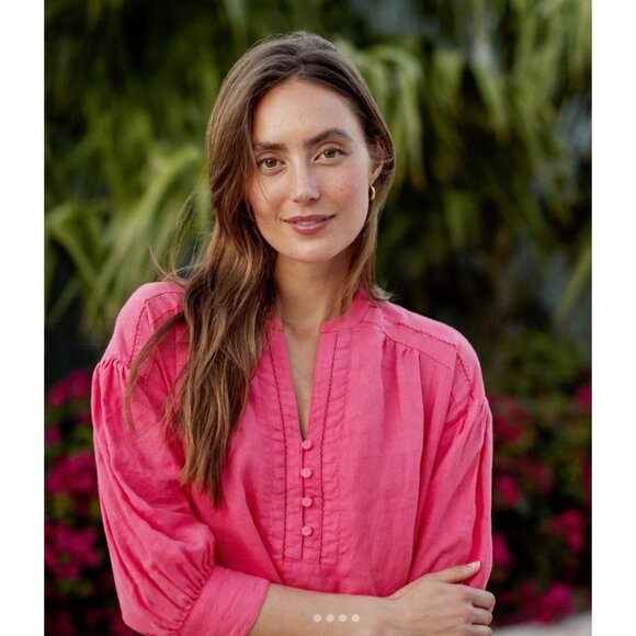 J Mclaughlin Nylee Linen Mini Dress 3/4 sleeve Pockets Coral Rose Pink Small - Picture 2 of 12